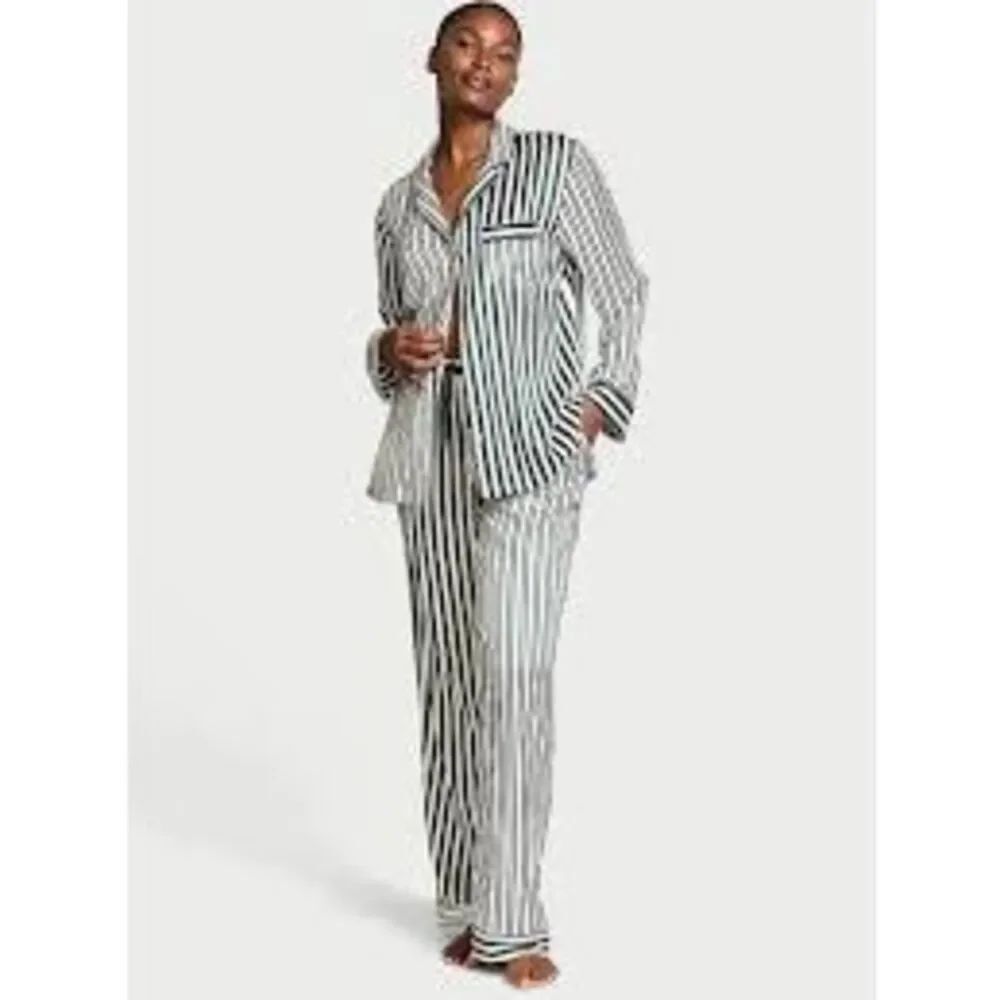 NEW Victoria Secret Pajama PJ Set Sz Striped Top Pants Silver Accent Stripe